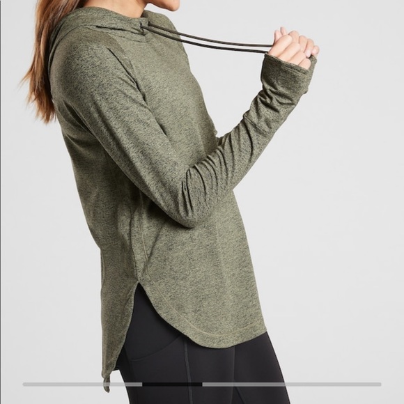 Athleta Uptempo Hoodie sweatshirt l/s space dye gray M thumbhole Quick dry - Picture 12 of 14